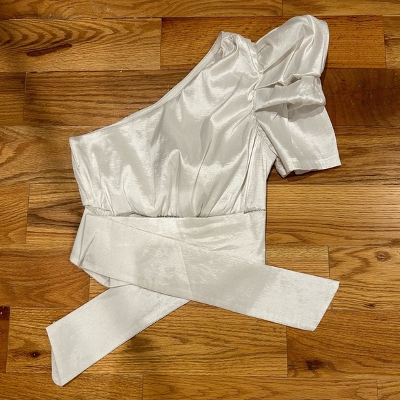 Hot & Delicious Tops - One Shoulder Cropped Top With Puffy Sleeve